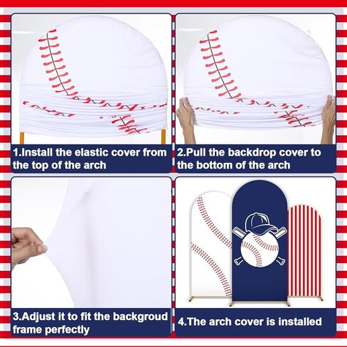 3 Pcs Baseball Arch Backdrop Covers Sports Baseball Spandex Fitted Arch Stand Covers 4ft 5ft 6ft Baseball Theme Party Decorations Sport Backdrop Stand Cover for Birthday Team Celebration Background in Kuwait