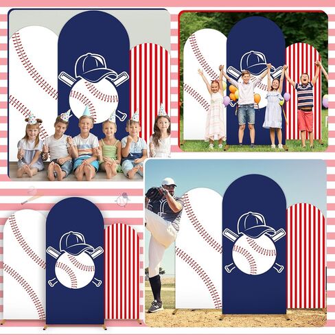 3 Pcs Baseball Arch Backdrop Covers Sports Baseball Spandex Fitted Arch Stand Covers 4ft 5ft 6ft Baseball Theme Party Decorations Sport Backdrop Stand Cover for Birthday Team Celebration Background in Kuwait