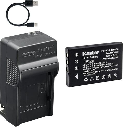 بطارية Kastar قطعتان وشاحن تيار متردد وUSB-C، متوافق مع كاميرات الحركة NP-60 Drift HD HD170 DXG-505V Aiptek Action-HD Vivitar DVR-550 DVR-710 Traveler DC-6300 PocketDV AHD-100 AHD-200 جهاز in Kuwait