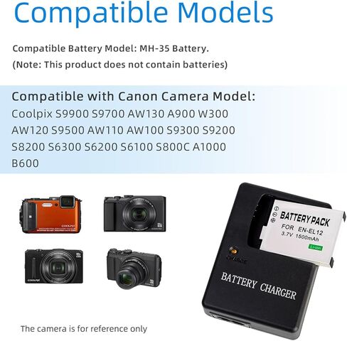 شاحن بطارية MH-65 لبطارية EN-EL12 متوافق مع كاميرات Nikon Coolpix S9900 S9700 AW130 A900 W300 AW120 S9500 AW110 AW100 S9300 S9200 S8200 S6300 S6200 S6100 S800C A1000 B600 in Kuwait