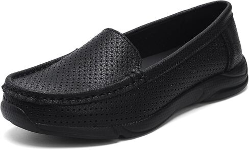 Women's Leather Loafers, Breathable Perforated Slip-On Casual Walking Shoes with Arch Support, Lightweight Comfort Soft-Sole Flats for Teahers Nurses and All-Day Standing in Saudi Arabia