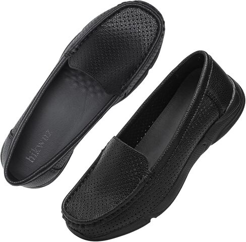 Women's Leather Loafers, Breathable Perforated Slip-On Casual Walking Shoes with Arch Support, Lightweight Comfort Soft-Sole Flats for Teahers Nurses and All-Day Standing in Saudi Arabia