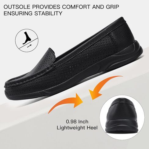Women's Leather Loafers, Breathable Perforated Slip-On Casual Walking Shoes with Arch Support, Lightweight Comfort Soft-Sole Flats for Teahers Nurses and All-Day Standing in Saudi Arabia