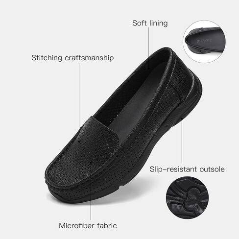 Women's Leather Loafers, Breathable Perforated Slip-On Casual Walking Shoes with Arch Support, Lightweight Comfort Soft-Sole Flats for Teahers Nurses and All-Day Standing in Saudi Arabia