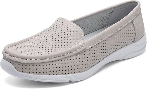Women's Leather Loafers, Breathable Perforated Slip-On Casual Walking Shoes with Arch Support, Lightweight Comfort Soft-Sole Flats for Teahers Nurses and All-Day Standing in Kuwait