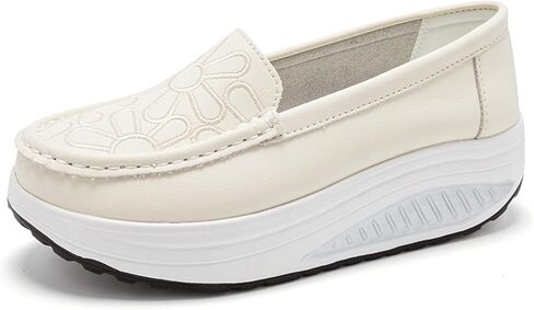 Women's Pu Wedge Heel Nurse Shoes, Comfortable Round Toe Soft Sole Slip-On Walking Shoes, Non-Slip Height-Enhancing Loafers for Work, Leisure, Shopping in Saudi Arabia