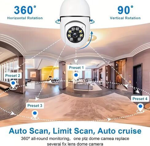 كاميرات مراقبة لاسلكية داخلية بدقة 4 ميجابكسل، كاميرا عالية الدقة بالكامل 360 درجة، كاميرا واي فاي لاسلكية آمنة 2.4 جيجا هرتز، وظائف كشف الصوت والحركة في اتجاهين، هاتف ذكي متوافق مع رؤية ليلية كاملة الألوان in Kuwait