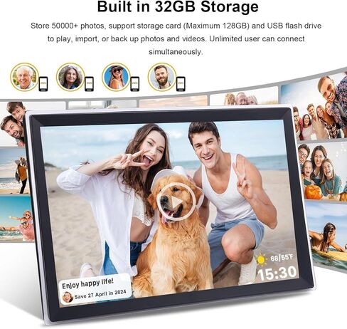 EBTOOLS 15 Inch Digital Picture Frame, 1024x768 FHD WiFi Smart Electronic Photo Frame with Auto Rotation 32GB Storage, for Home Office Commercial Use (US Plug) in Saudi Arabia