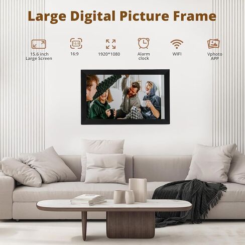 15.6 Inch Digital Picture Frame, Smart WiFi Electronic Photo Frame with 1920x1080 FHD Touch Screen 32GB Memory Auto Rotate, for Wall Mounted Slideshow (US Plug) in Kuwait