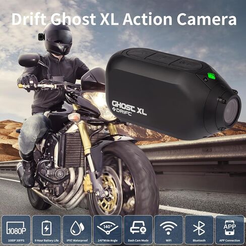 كاميرا DRIFT Ghost XL تعمل ببطارية 9 ساعات، كاميرا خوذة مقاومة للماء 1080P IPX7، كاميرات رياضية للتحكم عن بعد واي فاي يمكن ارتداؤها لكاميرا Vlog للدراجات النارية والدراجة in Kuwait