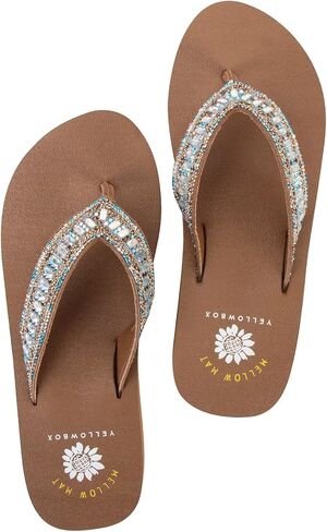 Yellow Box Women's Carinah Sandal, Round Toe, 1.25 Inch Heel, 0.5 Inch Platform, Comfortable Flip-Flop in Saudi Arabia