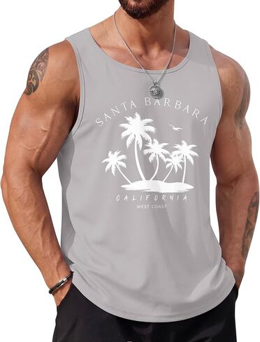 COOFANDY Mens Beach Tank Tops Summer Cotton Sleeveless Graphic T Shirts Palm Tree Casual Vacation Muscle Tank in Saudi Arabia