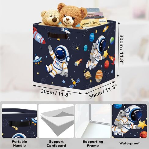 11.8" Outer Space Cube Storage Organizer Set 3Pcs Moon Rocket Cube Storage Bin for Bedroom Plant Rocket Kid Book Toy Chest, Blue in Kuwait