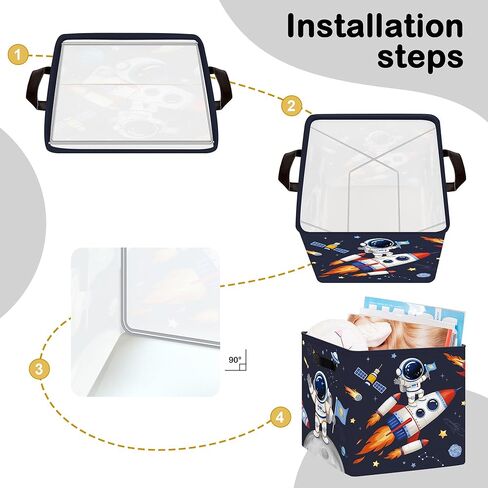 11.8" Outer Space Cube Storage Organizer Set 3Pcs Moon Rocket Cube Storage Bin for Bedroom Plant Rocket Kid Book Toy Chest, Blue in Kuwait