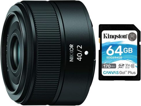 عدسة Nikon NIKKOR Z مقاس 40 مم f/2 مع حزمة بطاقة ذاكرة للقراءة سعة 64 جيجابايت وسرعة 170 ميجابايت/ثانية (عنصران) in Kuwait