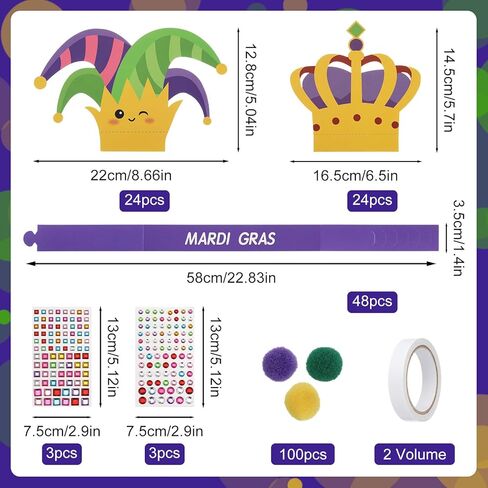 Soulchen 24 مجموعة من Mardi Gras Crowns Jester Hat Craft Kit مع الكريات الماسية ملصقات Mardi Gras DIY Paper Hat Crown Headpiece for Carnival Craft تفضل لوازم الديكور in Kuwait