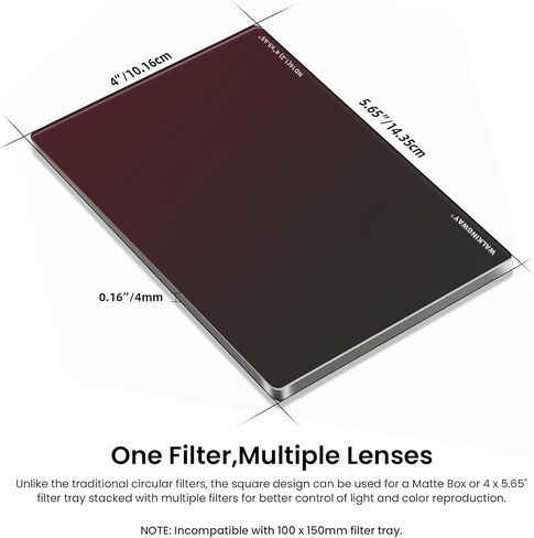 Walking Way ND1.2 (4 Stops) Square ND Filter, 4"x5.65" Square Neutral Density Filter for Tilta, SmallRig Matte Box 30 Multi-Layer Coating Ultra-Slim HD Waterproof Scratch Oil Resistant Lens Filter in Kuwait