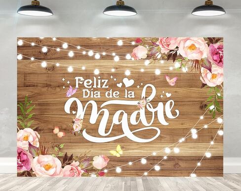 Ticuenicoa 7x5ft Feliz Dia de la Madre خلفية للتصوير الفوتوغرافي الإسبانية عيد الأم السعيدة راية الزهور الخلفية الخشبية لديكورات عيد الأم ودعائم استوديو الصور للحفلات in Kuwait