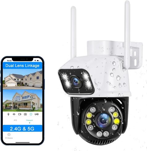 PTZ واي فاي الأمن في الهواء الطلق لاسلكي 2X3MP عدسة مزدوجة الربط كشف الإنسان عموم إمالة التكبير الرقمي تتبع السيارات كاميرا مراقبة المنزل اتجاهين الصوت اللون للرؤية الليلية ICsee in Kuwait