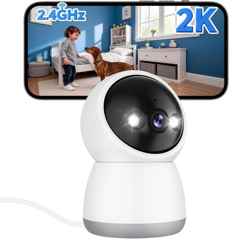 كاميرا أمان 2.4G Pan/Tilt، كاميرا داخلية 2K WiFi للمنزل/الطفل/الحيوانات الأليفة، رؤية ليلية ملونة، كشف الحركة البشرية، تسجيل 24/7، صوت ثنائي الاتجاه in Kuwait
