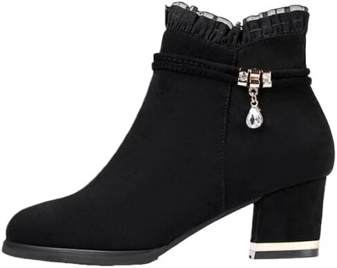 Women's Platform Block Heel Ankle Boots, Winter Warm Sparkling Rhinestone Booties for Daily & Office in Kuwait