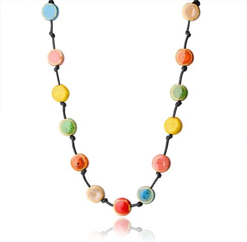 Colorful Simple flat Bead Charm Necklaces Personality Jewelry Ceramic Bead Long Necklace(multicolor) in Kuwait