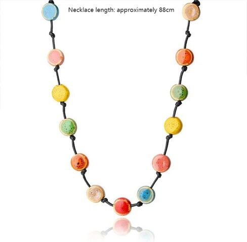 Colorful Simple flat Bead Charm Necklaces Personality Jewelry Ceramic Bead Long Necklace(multicolor) in Kuwait