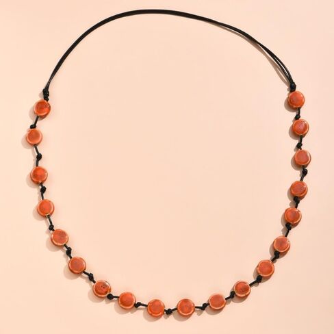 Colorful Simple flat Bead Charm Necklaces Personality Jewelry Ceramic Bead Long Necklace(multicolor) in Kuwait
