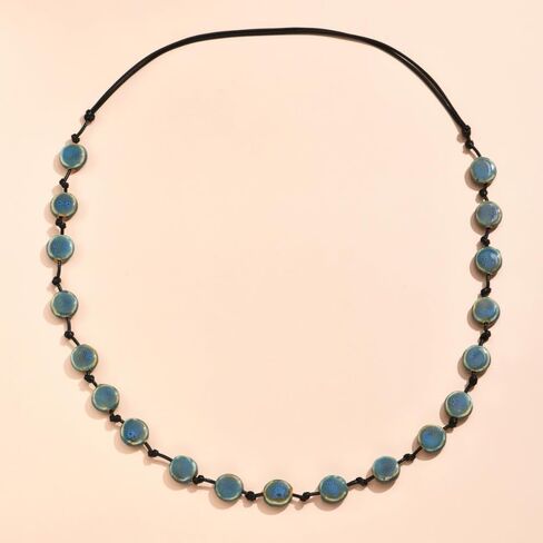 Colorful Simple flat Bead Charm Necklaces Personality Jewelry Ceramic Bead Long Necklace(multicolor) in Kuwait