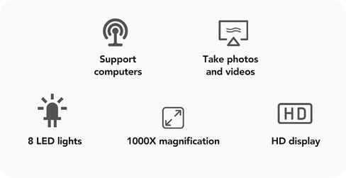 مجهر رقمي Yoidesu من 50X إلى 1000X، عدسة عالية الدقة بارتفاع دوار 360 درجة قابل للتعديل مع 8 مصابيح LED للوحات الدوائر والمنسوجات العتيقة in Kuwait