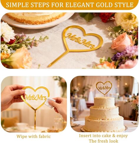 Mr and Mrs Cake Topper with Rustic Design, Acrylic Bride and Groom Wedding Cake Topper for Weddings, Engagements, Anniversaries and Bridal Showers in Kuwait