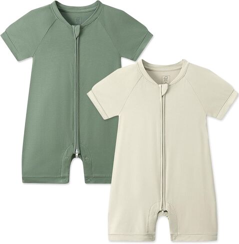 JunNeng Viscose from Bamboo Pajamas, Short Sleeve Baby Romper with Zipper Snap Closure,One-piece Summer Footless Jumpsuit in Kuwait