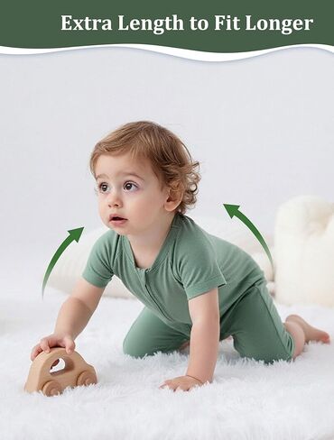 JunNeng Viscose from Bamboo Pajamas, Short Sleeve Baby Romper with Zipper Snap Closure,One-piece Summer Footless Jumpsuit in Kuwait