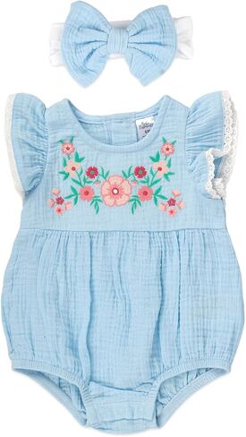 رومبير للفتيات الصغيرات مع عصابة رأس من Baby Essentials، ملابس أطفال من القطن بنسبة 100% لمدة تتراوح من 3 إلى 9 أشهر، ملابس أطفال للربيع والصيف in Kuwait