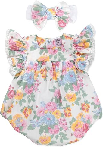 رومبير للفتيات الصغيرات مع عصابة رأس من Baby Essentials، ملابس أطفال من القطن بنسبة 100% لمدة تتراوح من 3 إلى 9 أشهر، ملابس أطفال للربيع والصيف in Kuwait