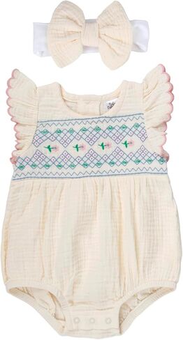 رومبير للفتيات الصغيرات مع عصابة رأس من Baby Essentials، ملابس أطفال من القطن بنسبة 100% لمدة تتراوح من 3 إلى 9 أشهر، ملابس أطفال للربيع والصيف in Kuwait