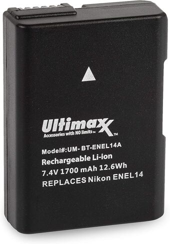 Ultimaxx Rapid Travel Charger with 2X EN-EL14A Extended Life Battery (1700mAh) for Nikon D3100 D3200 D3300 D3400 D3500 D5100 D5200 D5300 D5500 D5600 DF Coolpix P7000 P7100 P7700 P7800 in Kuwait