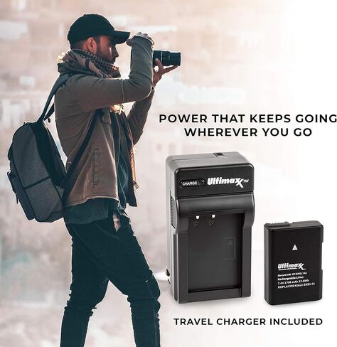 Ultimaxx Rapid Travel Charger with 2X EN-EL14A Extended Life Battery (1700mAh) for Nikon D3100 D3200 D3300 D3400 D3500 D5100 D5200 D5300 D5500 D5600 DF Coolpix P7000 P7100 P7700 P7800 in Kuwait