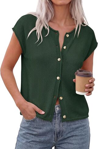 PRETTYGARDEN Womens Cap Short Sleeve Sweater Vest 2026 Spring Summer Lightweight Button Down Cardigans Trendy Loose Tops in Saudi Arabia