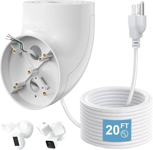 حامل Eave مع كابل طاقة لكاميرا Ring Floodlight Cam Wired Plus/Pro، وكاميرا Ring Floodlight Cam Pro (الجيل الثاني) وBlink/Google Nest/Wyze/Roku Floodlight مع كابل شحن بطول 20 قدمًا in Kuwait