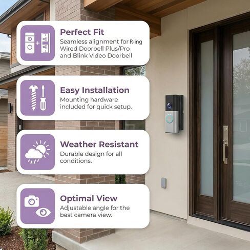 Adjustable Doorbell Angle Mount Compatible with R-ing Wired Doorbell Plus/Pro & Blink Video Doorbell, 0-45° Corner Mounting Bracket, Universal Left/Right Door Holder for Home & Apartment in Kuwait