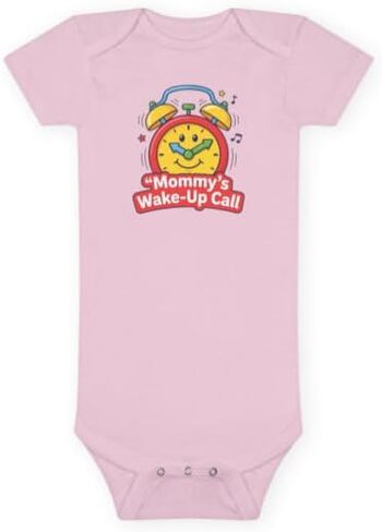 قطعة واحدة للأطفال من Mommy's Wake-Up Call، رسم مضحك لساعة المنبه، بدلة قصيرة الأكمام in Kuwait