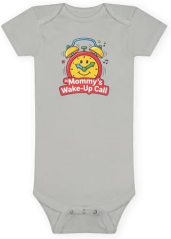 قطعة واحدة للأطفال من Mommy's Wake-Up Call، رسم مضحك لساعة المنبه، بدلة قصيرة الأكمام in Kuwait