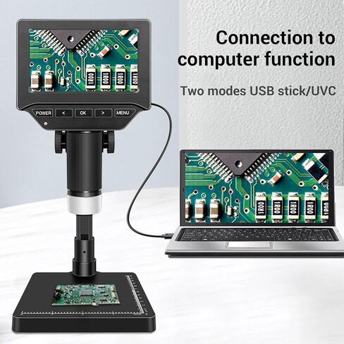 مجهر رقمي، شاشة LCD 4.3 بوصة، مجهر USB تكبير 1000x، 6 مصابيح LED قابلة للتعديل وتسجيل عالي الدقة لإصلاح الإلكترونيات in Kuwait