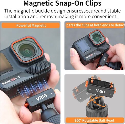 حامل ثلاثي عصا سيلفي ممتد مقاس 15.9 بوصة من VRIG لـ Insta360 Ace Pro2، مقبض عصا سيلفي مغناطيسية سريعة الإصدار، عمود مونوبود محمول 360 درجة لملحقات Insta360 X5/X4/ACE Pro/Ace in Kuwait