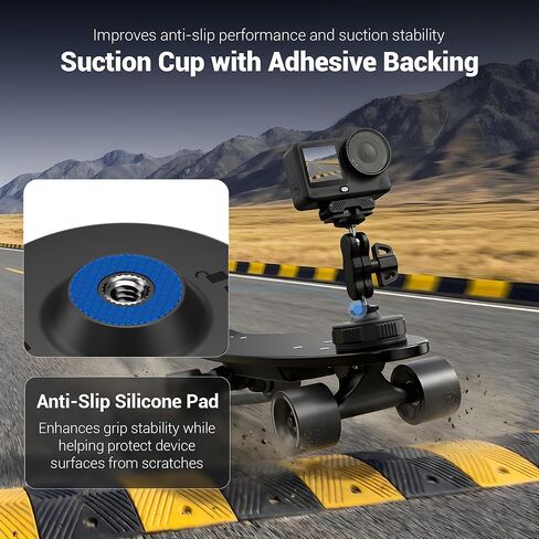 حامل كاميرا JJC محمول بالشفط مع برغي ذكر 1/4 بوصة، حامل شفط بقفل ملتوي متوافق مع DJI Pocket 4/3، Action 6، Gopro Hero 13/12، Insta360 X5 والهواتف لتسجيل الفيديو in Kuwait