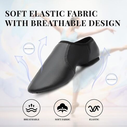 Jazz Shoes,PU Leather Slip-On Dance Shoes with Split Sole, Low Heel for Women and Men in Kuwait