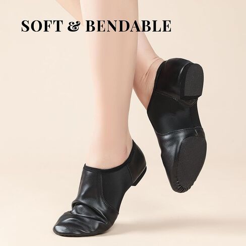 Jazz Shoes,PU Leather Slip-On Dance Shoes with Split Sole, Low Heel for Women and Men in Kuwait