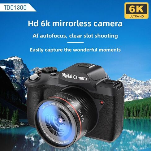 كاميرا رقمية 6K، كاميرا بدون مرآة بدقة 64 ميجابكسل مع شاشة لمس 4 بوصات، واي فاي، عدسة مزدوجة، تركيز تلقائي، للتصوير الفوتوغرافي ومدونات الفيديو in Kuwait