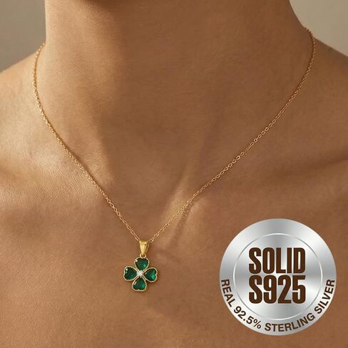 SLUYNZ Solid 925 Sterling Silver CZ Green Clover Necklace for Women Teens Love Four Leaf Clover Necklace Chain for St. Patrick's Day in Saudi Arabia